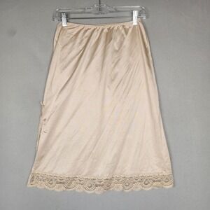Vintage Vassarette Half Slip Womens Medium Beige Lace Trim SatinEssence USA 90s